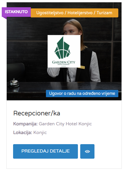 Garden City Hotel - recepcioner posao
