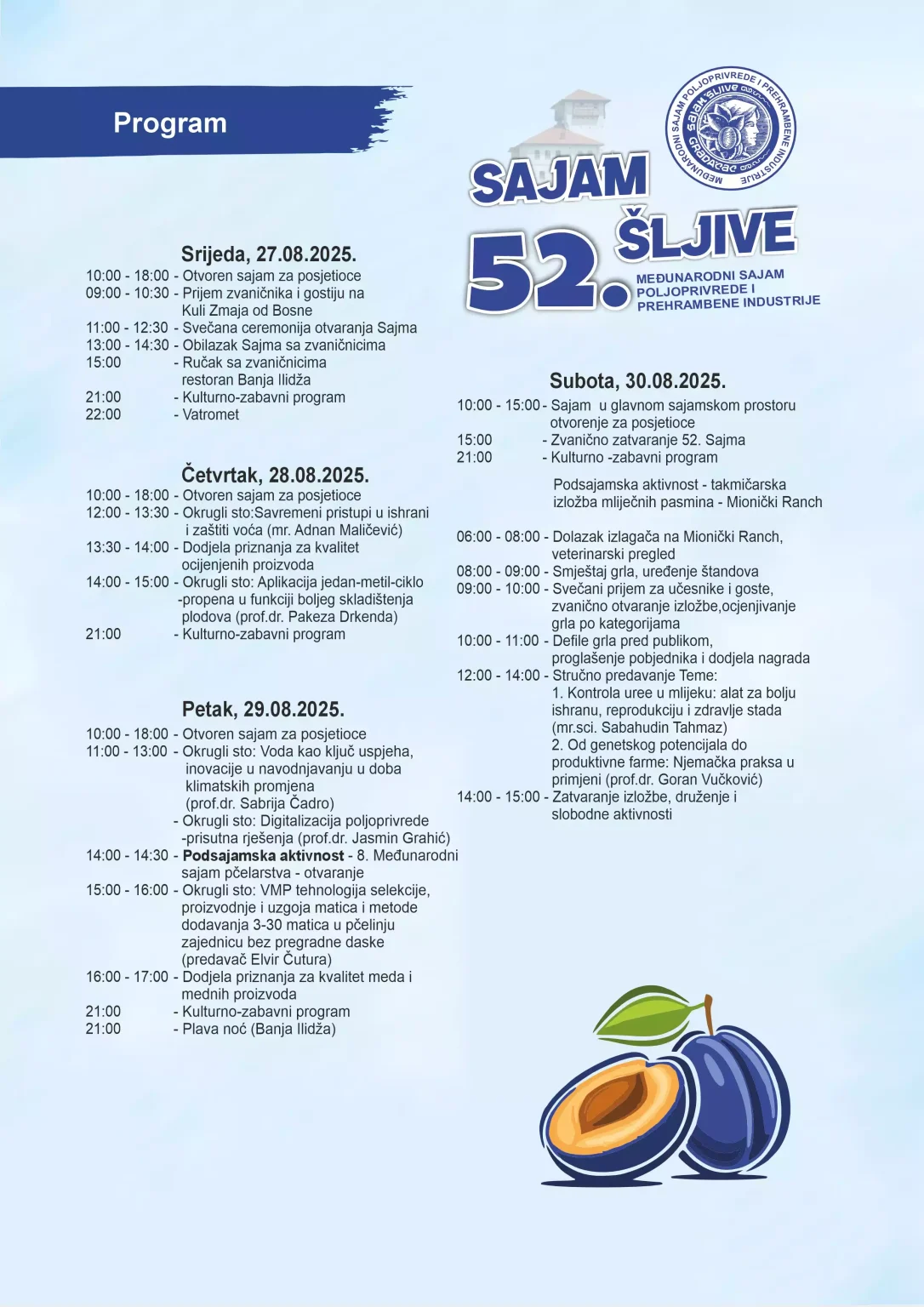 SAJAM-ŠLJIVE-2025 Program
