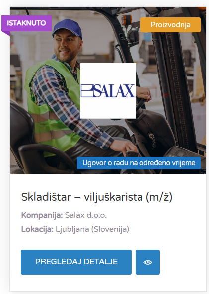 Salax - skladištar - viljuškarista posao
